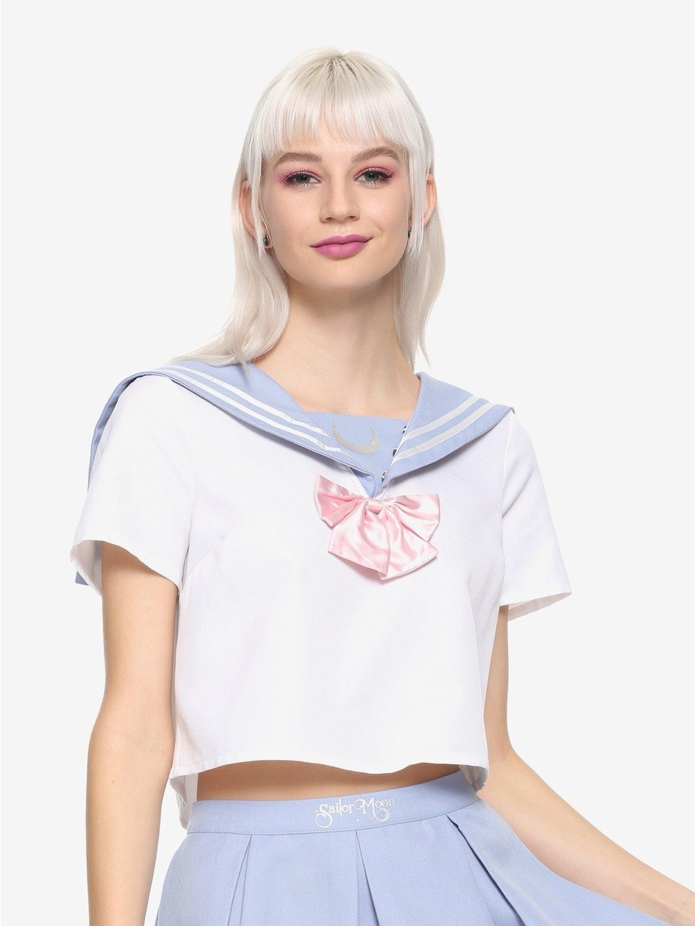 Sailor Moon-Inspired Two-Piece Schoolgirl Set in White, Light Blue & Pink